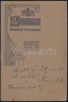 1910 Fiatal pár portréja, keményhátú fotó, Segervár (Sighisoara/Schäßburg), Szabó műterme, a hátolda...