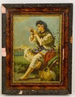 Jelzés nélkül: Pipázó cigánylány. Olaj, vászon, keretben,  36×26 cm