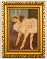 Kozma jelzéssel: Balerina a tükör előtt. Olaj, karton, keretben, 37×26 cm