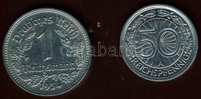 Német 3. Birodalom 1934. 1M T:3+ + 1937. 50R pf T:1/2+