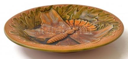 Mázas pillangós tányér, jelzés nélkül, hajszál repedéssel, d:23,5 cm