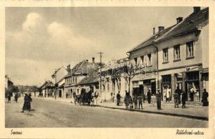 Szenc, Szempcz, Senec; Rákóczi utca, dohánybolt, üzletek, lovasszekér / street view, tobacco store, shops (EB)