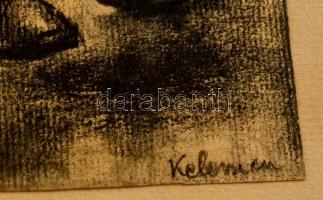 Kelemen Emil (1895-1975): Várakozók. Szén,papír, jelzett, 22×25 cm