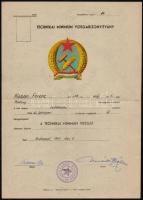 1951 Technikai minimum vizsgabizonyítvány, csőlakatos szakmából, Ganz Vagon és Gépgyár pecséttel