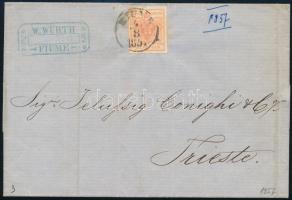 3kr MP III lemezhibás bélyeg levélen ,,FIUME 1857