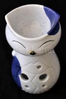Cica formájú kerámia mécsestartó, kézzel festett, jelzés nélkül, hibátlan, m: 15 cm