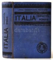 Dr. Honti Rezső: Itália vezető és tolmács Trieszttől-Rómáig. Négy részben. I. Olasz tolmács és tanácsadó. II. Velence és Lidó. III. Firenze, Padova, Bologna stb. IV. Róma. Lingua Idegenvezető Tolmácsok./Lingua Társalgó Zsebkönyvek. Bp.,é.n.,Lingua,(Athenaeum-ny.), 2+VIII+4+103+1 p.+4+56+4+104+IV+96 p.+ 4 térkép. Kiadói kopottas egészvászon-kötés, az első három lap (köztük a címlap kijár.)