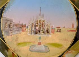 Milánó, régi üvegkép, sérülésekkel, 12×12 cm