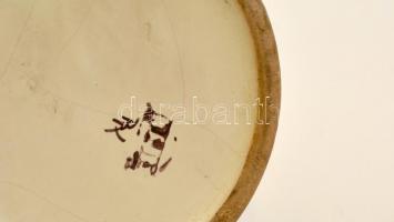 Feliratos kerámia váza, kézzel festett, hajszálrepedésekkel, jelzett, m: 18,5 cm