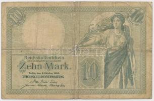 Német Birodalom 1906. 10M hét számjegyű sorszám T:III- German Empire 1906. 10 Mark seven digit serial C:VG