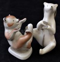 Medvék, 2 db porcelán figura (egyik Drasche), kézzel festett, jelzéssel és jelzés nélkül, hibátlan, ...