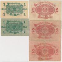 Német Birodalom 1914. 1M piros sorszám és címer + 1920. 1M kék sorszám és címer + 1914. 2M piros sor...