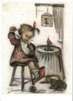 5 db RÉGI Hummel művész képeslap gyerekekkel / 5 pre-1945 art postcards with children, signed by Hum...