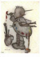 5 db RÉGI Hummel művész képeslap gyerekekkel / 5 pre-1945 art postcards with children, signed by Hum...