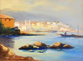 Francoiz jelzéssel: Mediterrán város a tengernél. Akvarell, papír, üvegezett keretben, 23×30 cm