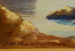 Francoiz jelzéssel: Mediterrán város a tengernél. Akvarell, papír, üvegezett keretben, 23×30 cm