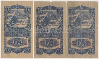 Ausztria 1945. 10Sch (3x) T:III , Austria 1945. 10 Schilling (3x) C:F  Krause 114
