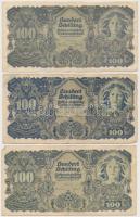 Ausztria 1945. 100Sch (3x) kettő kék és egy lilás árnyalatú T:III Austria 1945. 100 Schilling (3x) two blue and one purpleish colored C:F  Krause 118