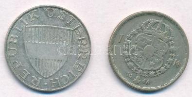 Vegyes: Ausztria 1958. 10Sch Ag + Svédország 1946TS 1Kr Ag "V. Gusztáv" T:2,2-
Mixed: Aus...