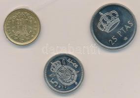 Spanyolország 1975. 1P-25P (3xklf) forgalmi szett eredeti tokban T:1 (eredetileg PP)  Spain 1975. 1 Peseta - 25 Pesetas (3xdiff) coin set in original case C:UNC (originally PP)