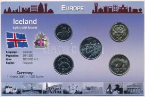Izland 2005-2008. 1Kr-100Kr (5xklf) fémpénz szettben, holland nyelvű leírással T:1-  Iceland 2005-2008. 1 Krona - 100 Kronur (5xdiff) metal coins in set, with information in Dutch C:AU