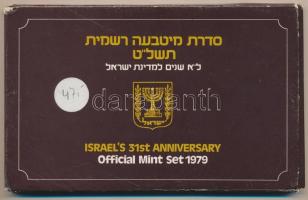 Izrael 1979. 1a-5L (7xklf) Izrael 31. évfordulója forgalmi sor tokban, tanúsítvánnyal T:1,1-  Israel 1979. 1 Agora - 5 Lira (7xdiff) Israels 31th Anniversary coin set in case, with certificate C:UNC,AU