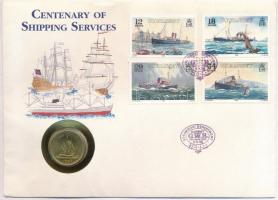 Guernsey 1983. 1P Ni-Br HMS Crescent borítékban, bélyegzésekkel T:1 Guernsey 1983. 1 Pound Ni-Br HMS Crescent in envelope with stamp and cancellations C:UNC