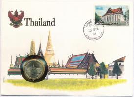 Thaiföld 1982. 1B Cu-Ni IX. Ráma forgalmi pénzérme bélyeges borítékon, bélyegzéssel T:1 Thailand 1982. 1 Bhat Cu-Ni Rama IX in envelope with stamp and cancellation C:UNC