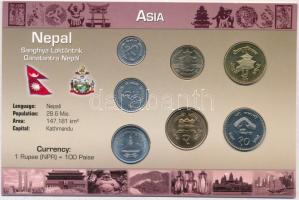 Nepál ~1990-2000. 10p-10R (7xklf) fémpénz szettben, holland nyelvű leírással T:1  Nepal ~1990-2000. 10 Paise - 10 Rupee (7xdiff) coin set with information in Dutch C:UNC