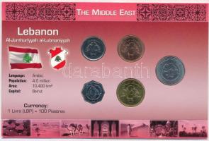 Libanon 1996-2006. 25L-500L (5xklf) fémpénz szettben, holland nyelvű leírással T:1  Lebanon 1996-2006. 25 Livres - 500 Livres (5xdiff) coin set with information in Dutch C:UNC