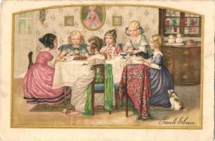Girls by the dinner table; A. R. Nr. 2469. s: Pauli Ebner (EK)