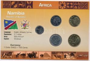 Namíbia 1993-2008. 5c-5$ (5xklf) fémpénz szettben, holland nyelvű leírással T:1  Namibia 1993-2008. 5 Cents - 5 Dollars (5xdiff) coin set with information in Dutch C:UNC