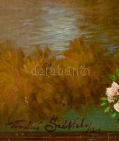 Tordai Székely Mihály (1890-1940): Kerti idill, olaj, vászon, jelzett, sérült fa keretben, 47×58 cm