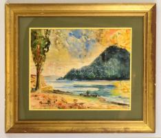 Klie Zoltán (1897-1992): Nyári Visegrád, akvarell, papír, jelzett, paszpartuban, üvegezett fa keretb...