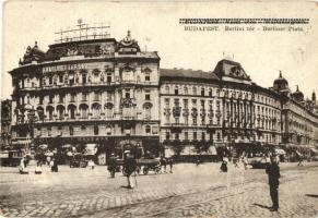 Budapest VI. Berlini tér (Nyugati tér), Krayer E. és Társa üzlete, Vígszínház kávéház, villamos