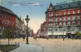 Budapest VII. Baross tér és Rákóczi út, Központi szálloda, étterem és kávéház, villamos, üzletek
