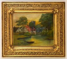 Olvashatatlan jelzéssel: Kastély, olaj, vászon, díszes fa keretben, 45×36 cm