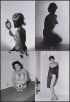 cca 1980 Életvidám modellek, szolidan erotikus felvételek, 8 db vintage negatív (6x6 cm) + 11 vintag...