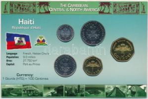 Haiti 1995-2003. 5c-5G (5xklf) fémpénz szettben, holland nyelvű leírással T:1  Haiti 1995-2003. 5 Centimos - 5 Gourdes (5xdiff) coin set with information in Dutch C:UNC