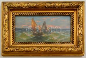 Olvashatatlan jelzéssel: Vitorlások. Olaj, falemez, üvegezett keretben, 15×31 cm