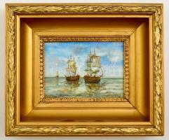 Olvashatatlan jelzéssel: Vitorlások. Olaj, farost, keretben, 13×18 cm
