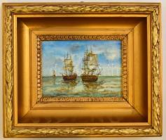 Olvashatatlan jelzéssel: Vitorlások. Olaj, farost, keretben, 13×18 cm