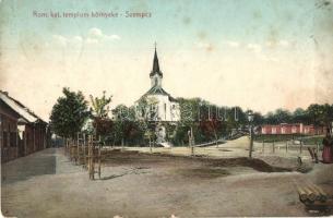 Szenc, Szempcz, Senec; Római katolikus templom, utcakép. Kiadja Jungkönig József / Catholic church, street view (fl)