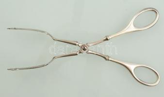 Ezüst nyelű péksütemény fogó, jelzett, h:24 cm