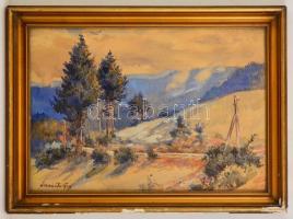 Ócsváry jelzéssel: Út a hegyoldalban, akvarell, papír, üvegezett fa keretben, 33×48 cm