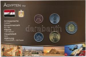 Egyiptom 2008-2010. 5p-1Ł (5xklf) fémpénz szettben, német nyelvű leírással T:1 Egypt 2008-2010. 5 Piastres - 1 Pound (5xdiff) metal coins in set, with information in German language C:UNC
