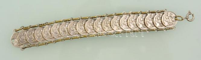 Ezüst (Ag.)pénzérmés karkötő, fém szerelékkel, h:15,5 cm bruttó:31 g