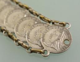 Ezüst (Ag.)pénzérmés karkötő, fém szerelékkel, h:15,5 cm bruttó:31 g