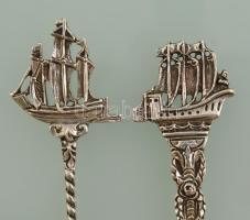 Ezüst (Ag.) emlék villa (2 db), vitorlás motívummal, jelzett, h:13 és 15 cm, nettó:39 g