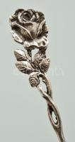 Ezüst (Ag) habos kanál, rózsa motívumos díszítéssel, jelzett, h: 16 cm, nettó: 25 g